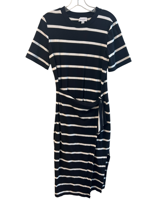 Evereve Size S Black Cotton Blend Striped Wrap dress Midi Short Sleeve Dress Black / S