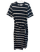 Evereve Size S Black Cotton Blend Striped Wrap dress Midi Short Sleeve Dress Black / S