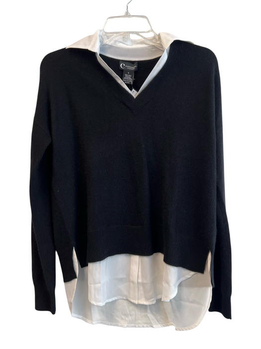 C by bloomingdales Size S Black & White Cashmere layered Collared V Neck Top Black & White / S