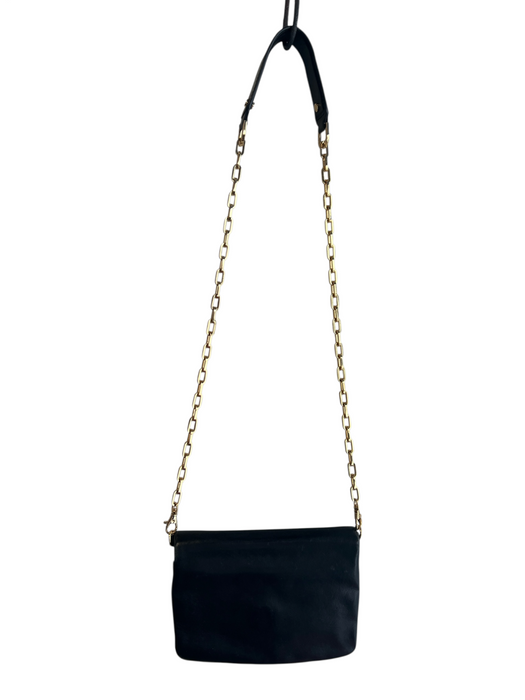 Tory Burch Black Leather Gold hardware Envelope Flap Inside & Out Pockets Bag Black / S