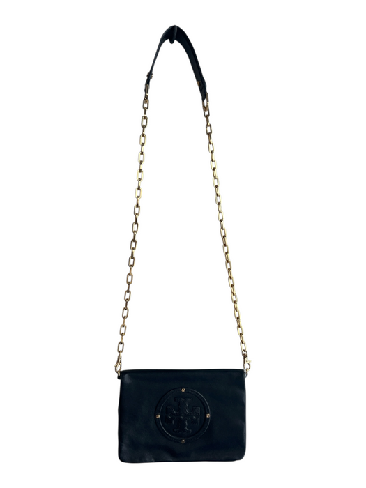 Tory Burch Black Leather Gold hardware Envelope Flap Inside & Out Pockets Bag Black / S