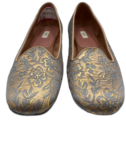 Prada Shoe Size 38 Gray & Gold textile upper Floral Brocade Slip On Loafer Flats Gray & Gold / 38