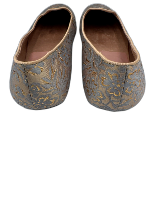 Prada Shoe Size 38 Gray & Gold textile upper Floral Brocade Slip On Loafer Flats Gray & Gold / 38