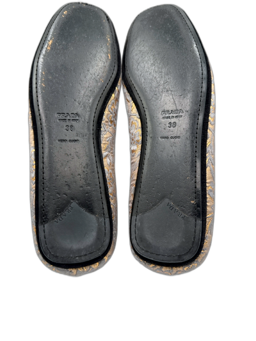 Prada Shoe Size 38 Gray & Gold textile upper Floral Brocade Slip On Loafer Flats Gray & Gold / 38