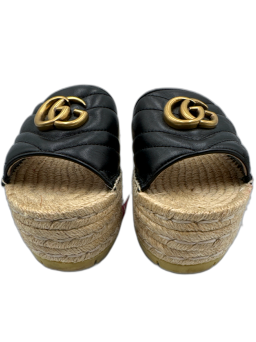 Gucci Shoe Size 37.5 Black & Beige Leather Upper Chevron Quilting Espadrille Black & Beige / 37.5