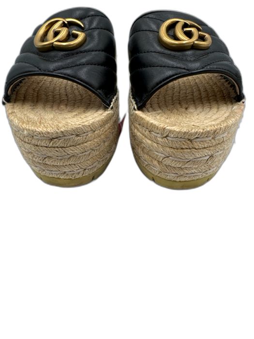 Gucci Shoe Size 37.5 Black & Beige Leather Upper Chevron Quilting Espadrille Black & Beige / 37.5