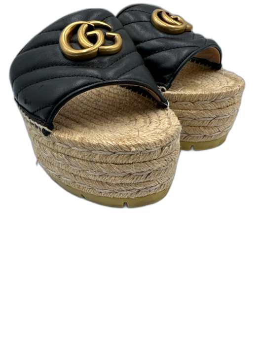 Gucci Shoe Size 37.5 Black & Beige Leather Upper Chevron Quilting Espadrille Black & Beige / 37.5