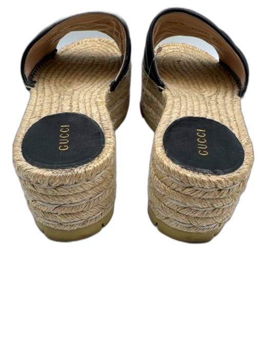 Gucci Shoe Size 37.5 Black & Beige Leather Upper Chevron Quilting Espadrille Black & Beige / 37.5