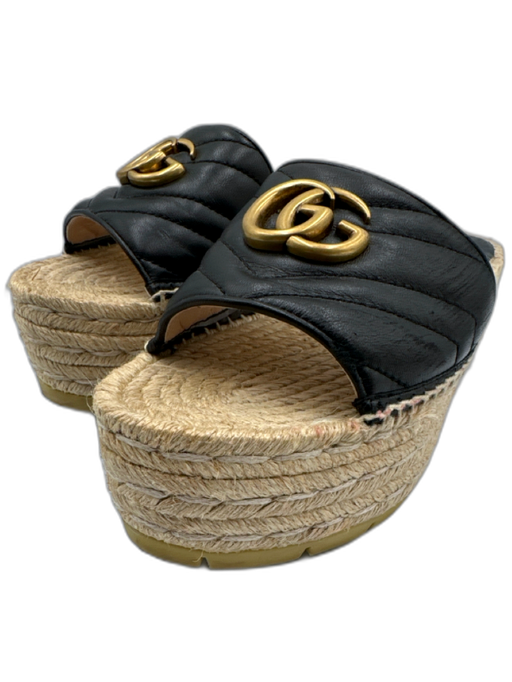 Gucci Shoe Size 37.5 Black & Beige Leather Upper Chevron Quilting Espadrille Black & Beige / 37.5