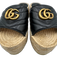Gucci Shoe Size 37.5 Black & Beige Leather Upper Chevron Quilting Espadrille Black & Beige / 37.5