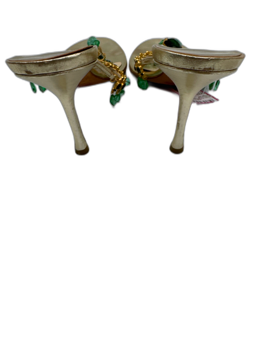 Jimmy Choo Shoe Size 39 Gold & Green Leather Upper Jeweled Chandelier Sandals Gold & Green / 39