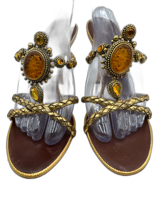 Giuseppe Zanotti Design Shoe Size 38 Gold & Amber Leather Upper Braided Sandals Gold & Amber / 38