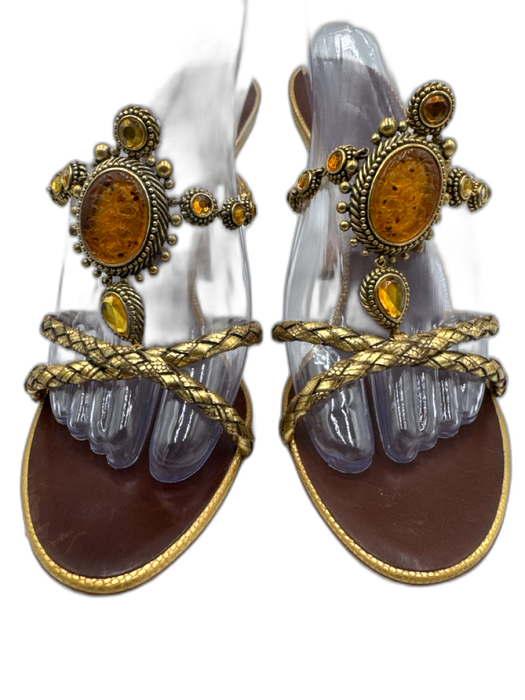 Giuseppe Zanotti Design Shoe Size 38 Gold & Amber Leather Upper Braided Sandals Gold & Amber / 38