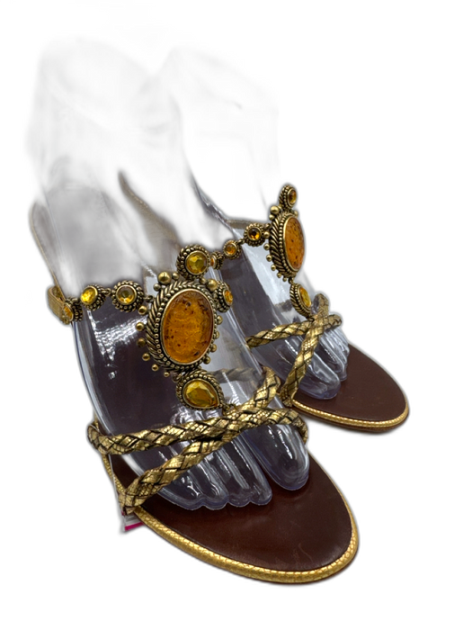 Giuseppe Zanotti Design Shoe Size 38 Gold & Amber Leather Upper Braided Sandals Gold & Amber / 38