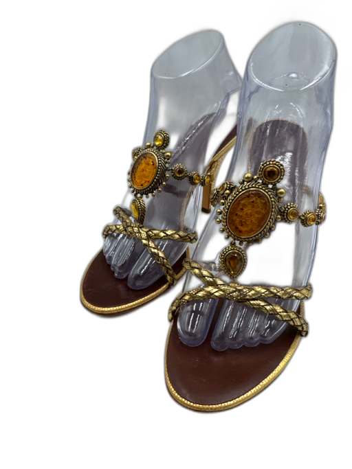 Giuseppe Zanotti Design Shoe Size 38 Gold & Amber Leather Upper Braided Sandals Gold & Amber / 38
