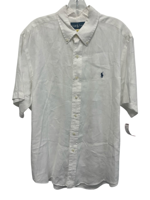 Polo Size L White Linen Solid Button Up Men's Short Sleeve White / L