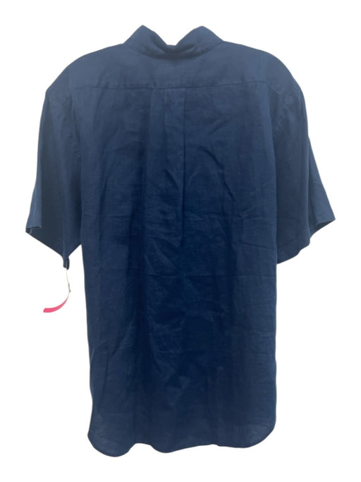 Polo Size L Navy Linen Solid Button Up Men's Short Sleeve Navy / L