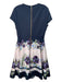 Ted Baker Size 3/L Navy & Pink Polyester Blend Floral Round Neck A line Dress Navy & Pink / 3/L