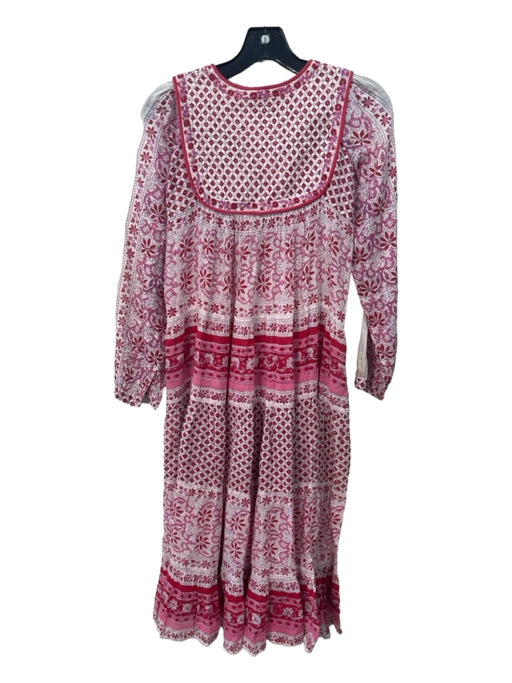 Matta Size XS Pink & White Cotton Quilted Top Long Sleeve V Neck Maxi Dress Pink & White / XS