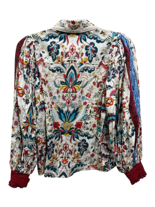 Alice + Olivia Size XS White, Red, Multi Cotton Shoulder Pads Button Up Top White, Red, Multi / XS