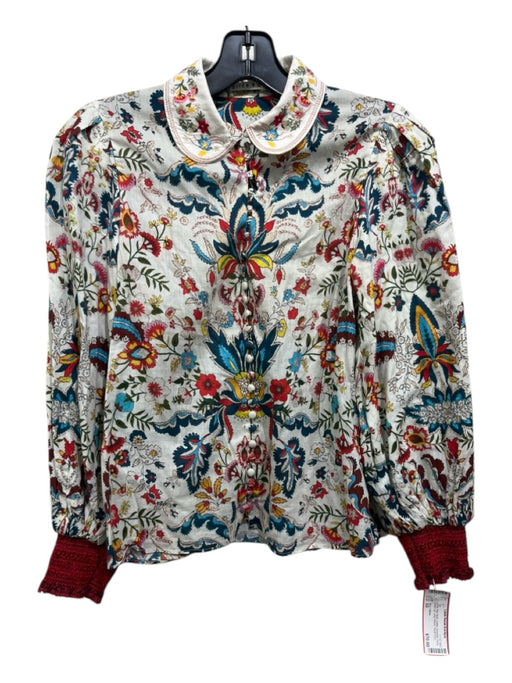 Alice + Olivia Size XS White, Red, Multi Cotton Shoulder Pads Button Up Top White, Red, Multi / XS