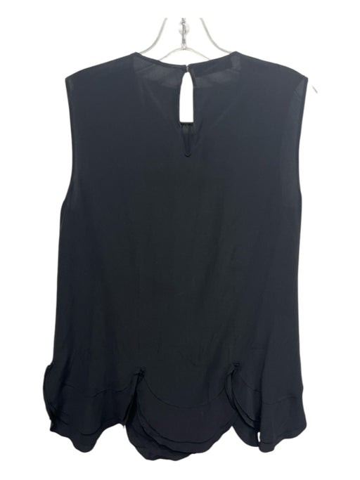 Prada Size 42/S Black Silk Scallop Detail Pleated Neck Sleeveless Top Black / 42/S