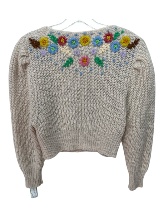 Celia B Size XS Beige & Multi Wool Blend Mohair Embroidered Flowers Cardigan Beige & Multi / XS