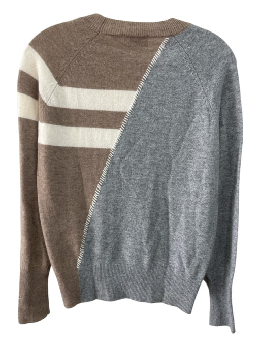 27 Miles Size S Gray, Brown, Cream Cashmere Geometric Whipstich Detail Sweater Gray, Brown, Cream / S