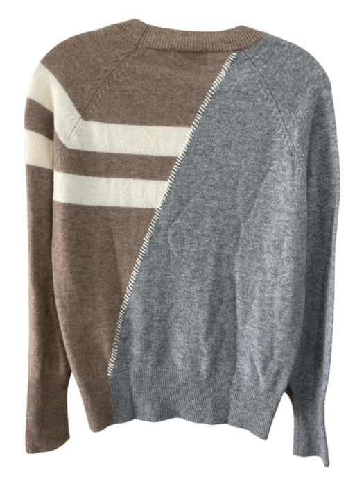 27 Miles Size S Gray, Brown, Cream Cashmere Geometric Whipstich Detail Sweater Gray, Brown, Cream / S