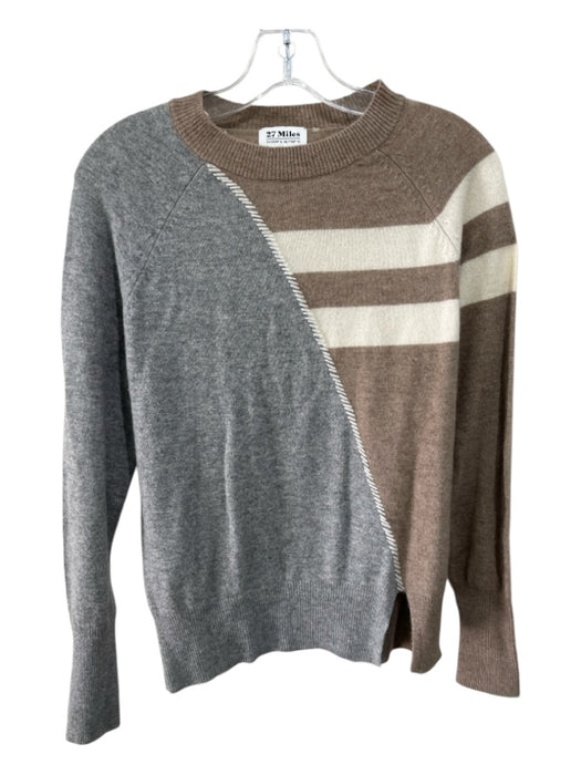 27 Miles Size S Gray, Brown, Cream Cashmere Geometric Whipstich Detail Sweater Gray, Brown, Cream / S