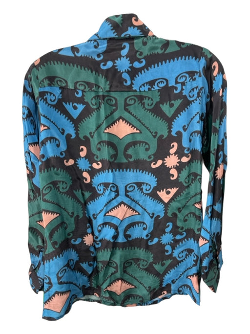 Oliphant Size XXS Blue, Green, Pink Viscose Abstract Long Sleeve Button Down Top Blue, Green, Pink / XXS