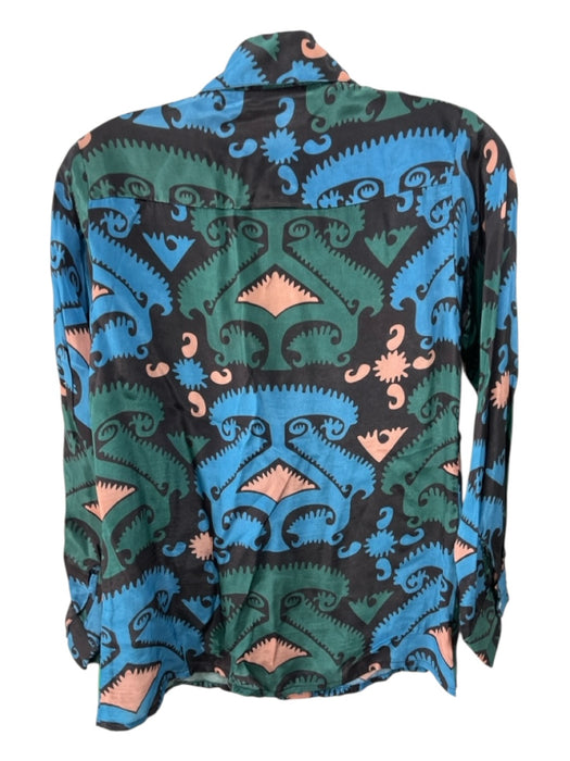 Oliphant Size XXS Blue, Green, Pink Viscose Abstract Long Sleeve Button Down Top Blue, Green, Pink / XXS