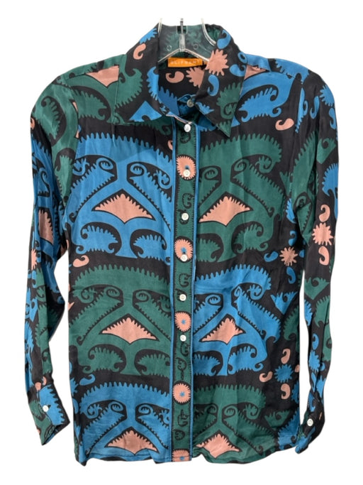 Oliphant Size XXS Blue, Green, Pink Viscose Abstract Long Sleeve Button Down Top Blue, Green, Pink / XXS