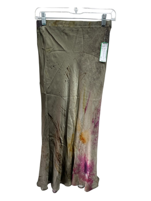 Avant Toi Size S Green, Yellow, Purple Silk Blend Elastic Waist Tie Dye Skirt Green, Yellow, Purple / S