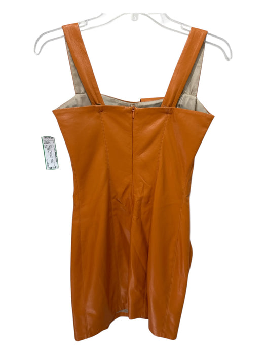 Nanushka Size XS Orange PU Leather flounce button straps Mini Dress Orange / XS