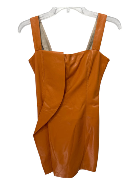 Nanushka Size XS Orange PU Leather flounce button straps Mini Dress Orange / XS
