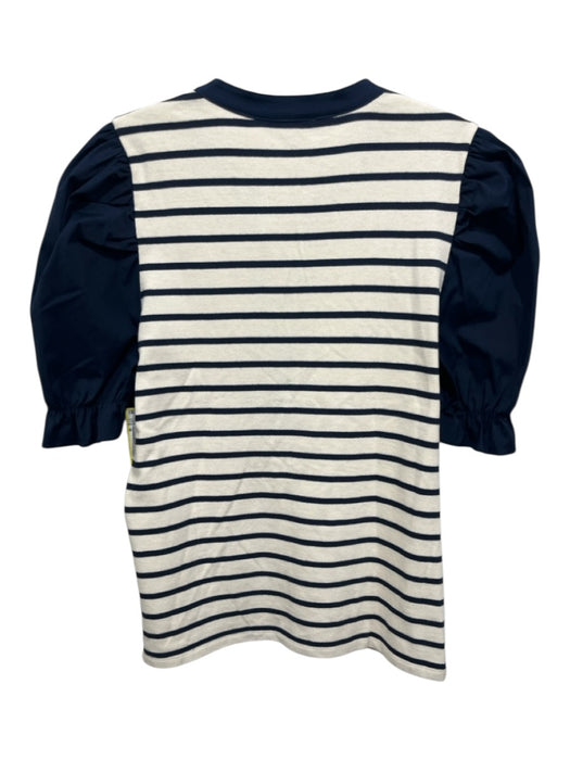 Veronica Beard Size M Navy blue & Cream Cotton Striped Short Puff Sleeve Top Navy blue & Cream / M