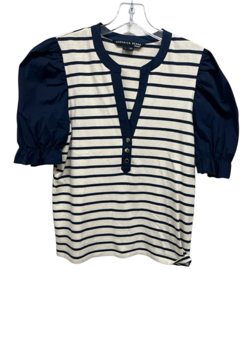 Veronica Beard Size M Navy blue & Cream Cotton Striped Short Puff Sleeve Top Navy blue & Cream / M