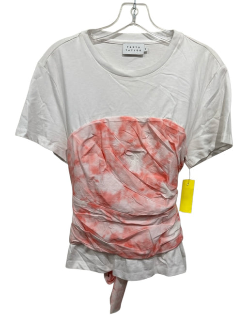 Tanya Taylor Size M White & Peach Cotton Short Sleeve Tie Dye Layered Ruched Top White & Peach / M