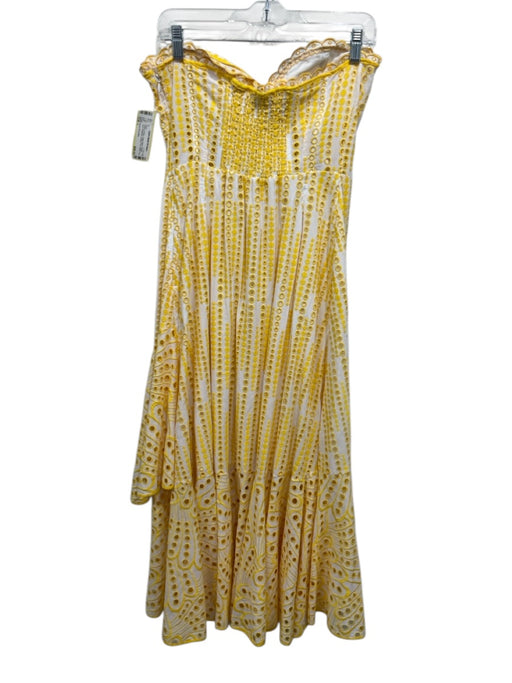 Charo Ruiz Ibiza Size L Yellow & White Cotton Blend Eyelet Lace Strapless Dress Yellow & White / L