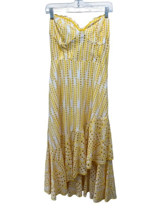 Charo Ruiz Ibiza Size L Yellow & White Cotton Blend Eyelet Lace Strapless Dress Yellow & White / L