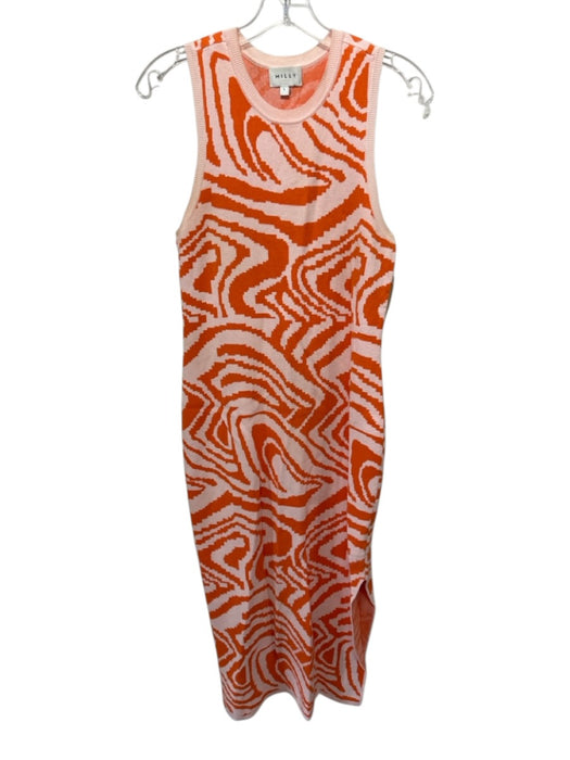 Milly Size L Orange & Peach Viscose & Polyester Knit Sleeveless Dress Orange & Peach / L
