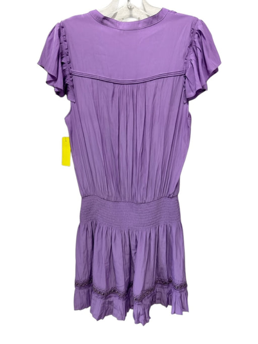 Ramy Brook Size M Purple Polyester Ruffle Cap Sleeve Smocked Waist Eyelet Dress Purple / M