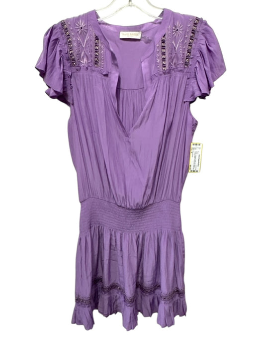 Ramy Brook Size M Purple Polyester Ruffle Cap Sleeve Smocked Waist Eyelet Dress Purple / M