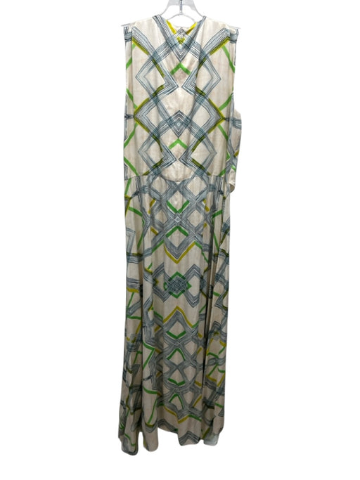 Alexis Size L Cream, Green & Yellow Viscose & Rayon Satin Geometric Print Dress Cream, Green & Yellow / L