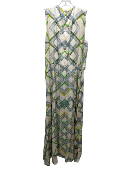 Alexis Size L Cream, Green & Yellow Viscose & Rayon Satin Geometric Print Dress Cream, Green & Yellow / L