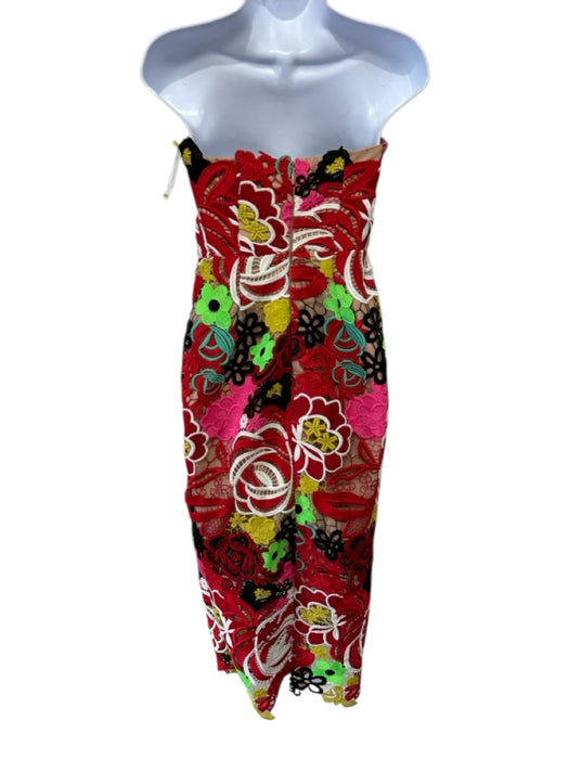 Milly Size Est S Red, Nude & Multi Polyester Embroidered Flowers Overlay Dress Red, Nude & Multi / Est S