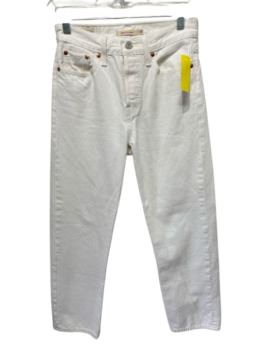 Mother Size 29 White Cotton Blend Denim High Rise Slim Straight Frayed Hem Jeans White / 29