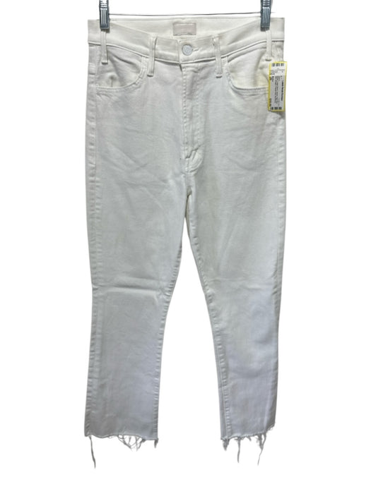 Mother Size 29 White Cotton Blend Denim High Rise Slim Straight Frayed Hem Jeans White / 29