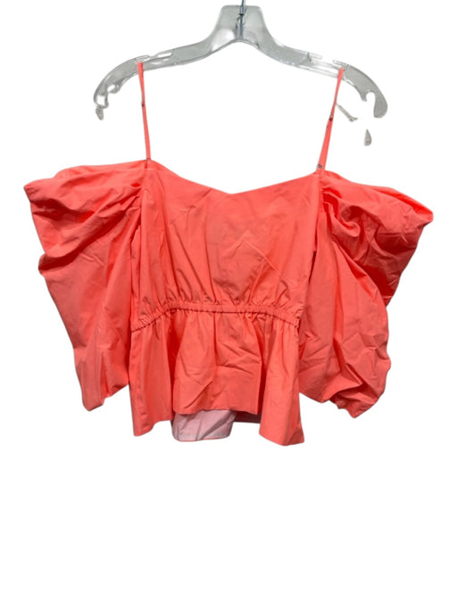 Tanya Taylor Size M Neon Orange Cotton Short Puff Sleeve Off Shoulder Peplum Top Neon Orange / M